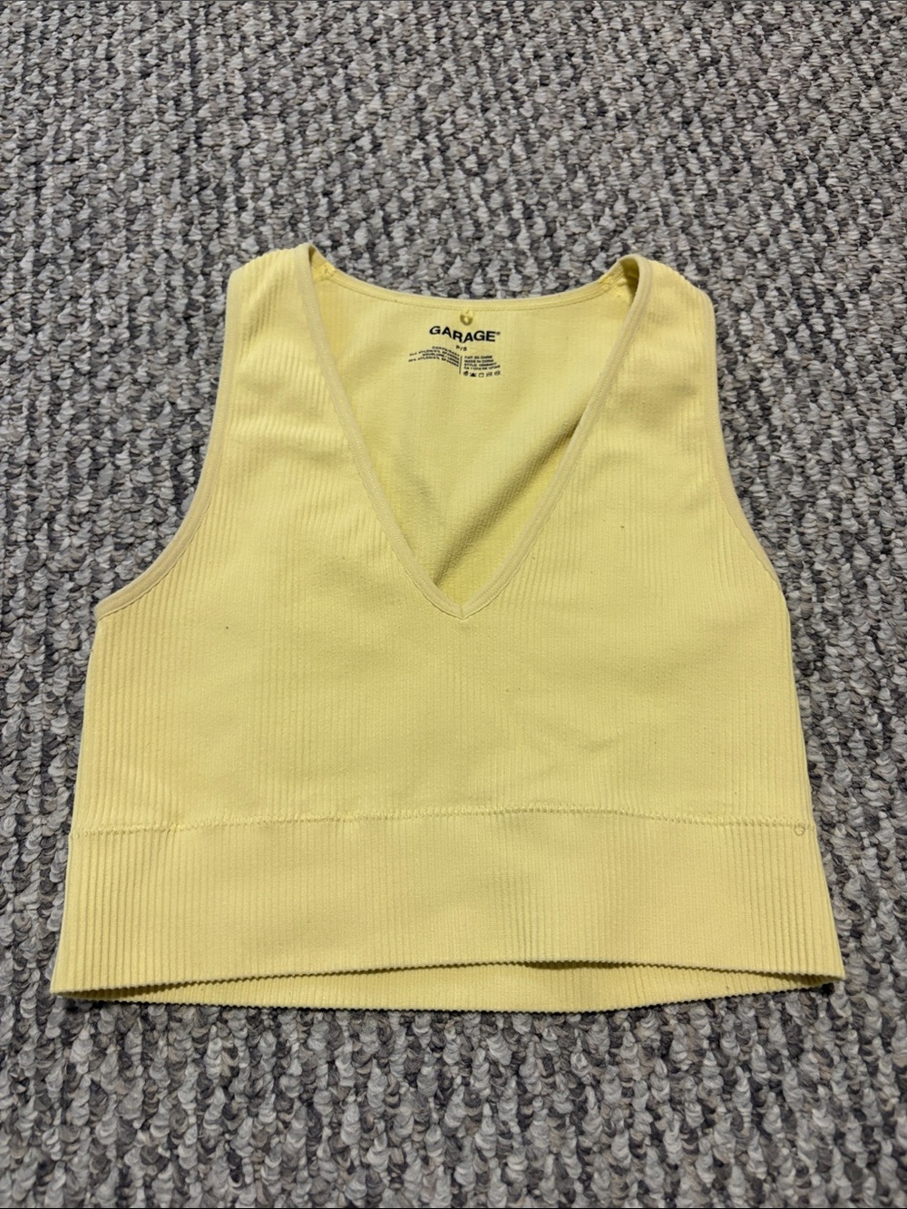 Garage Pale Yellow Ribbed V-Neck Crop Top
